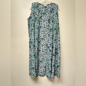 LulaRoe Women's Medium Joy Teal Geometric Sleeveless Duster Long Kimono Vest NWT